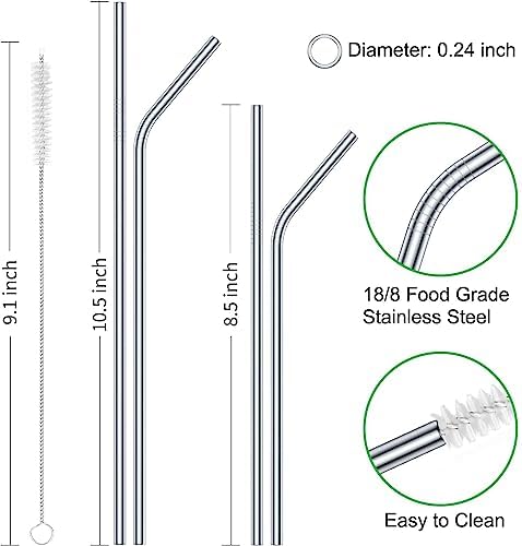 Vinaco 12 Pack 0.24" Wide Reusable Stainless Steel metal Straws - Image 2