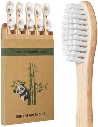 Bamboo Toothbrushes 10 Pack - Soft Bio-Based Nylon Bristles by Unknown