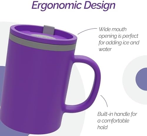 Copco Iconic 16oz Double Wall Insulated Desk Mug with Lid & Handle, Set of 2, BPA-Free Reusable Plastic, Spill-Resistant, Microwave & Dishwasher Safe, Wide Mouth (Purple/Light Purple) - Image 5
