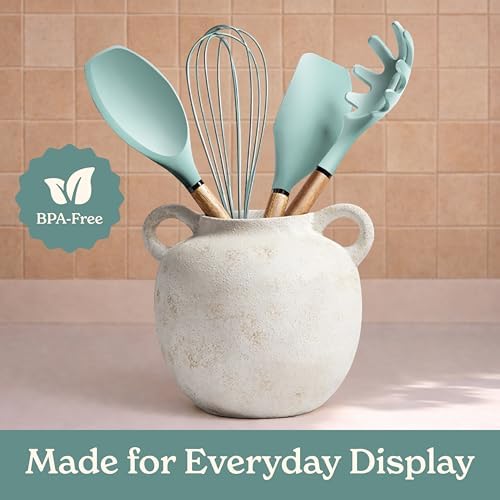 Country Kitchen Non Stick Silicone Utensil Set with Rounded Wood Handles for Cooking and Baking, 8 Piece Set, Mint - Image 6