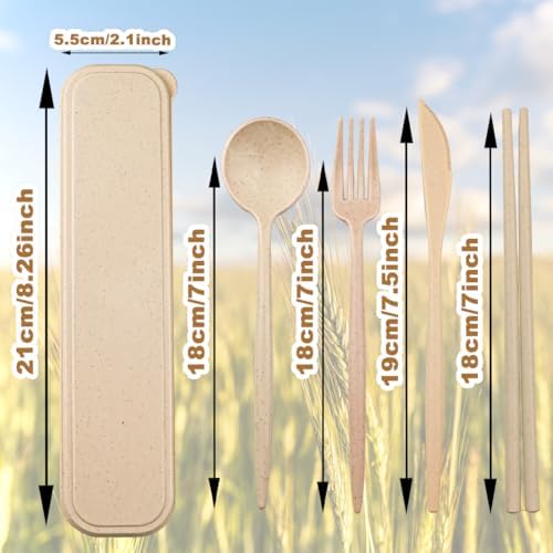 4 Sets Reusable Utensils Set with Case,Camping Cutlery Set Travel Silverware Set with Case Lunch Utensils Set for Work,Utensil Sets for Lunch Picnic Daily Use Outdoor (Beige) - Image 2
