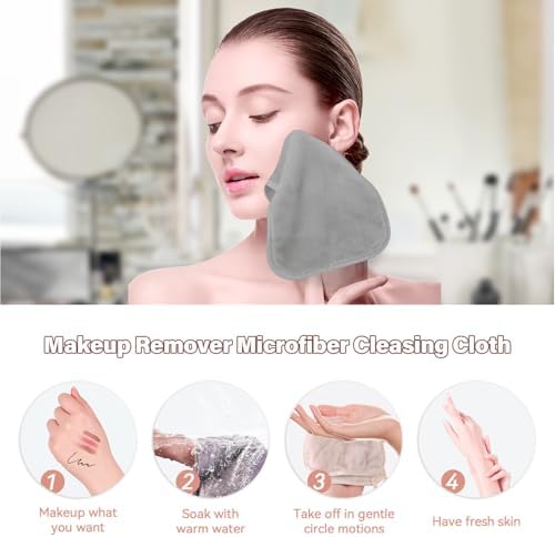 Nugilla Makeup Remover Cloths, 8 Packs Makeup Remover Towels Reusable Face Wash Cloth, Soft Microfiber Face Cloth for Women(Light Grey) - Image 6