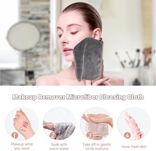 Nugilla Makeup Remover Cloths, 8 Packs Makeup Remover Towels Reusable Face Wash Cloth, Soft Microfiber Face Cloth for Women(Cool Grey) - Image 6