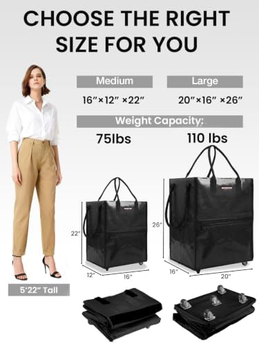 WORKPRO Medium Rolling Grocery Bag, 18-Gallon Shopping Tote with 4 Wheels - Image 2