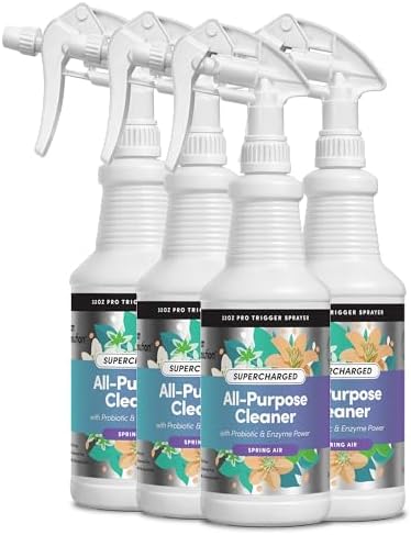 Clean Revolution SuperCharged All Purpose Cleaner Refill with Smart Probiotic + Enzyme Complex, Multi-Surface Kitchen Bathroom & Floor Cleaner, Spring Air, 32 Fl Oz (Pack of 4) by CleanRevolution