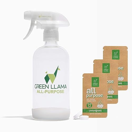 Green Llama Eco-Friendly All-Purpose Cleaning Spray | 16oz Glass Bottle, 3 Refill Tablets | Lemon Grass Scent | Natural, Sustainable, Safe for Home Surfaces | Ideal for Eco-Shoppers by GreenLlama