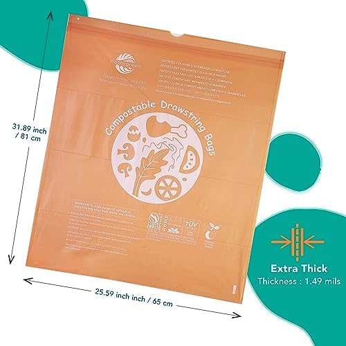 Compostable Trash Bags 13 Gallon, Drawstring Bin Bags, Heavy Duty Waste Bags, Extra Thick, Certified US BPI ASTM D6400, 49.2 Liter, 30 Counts - Image 2