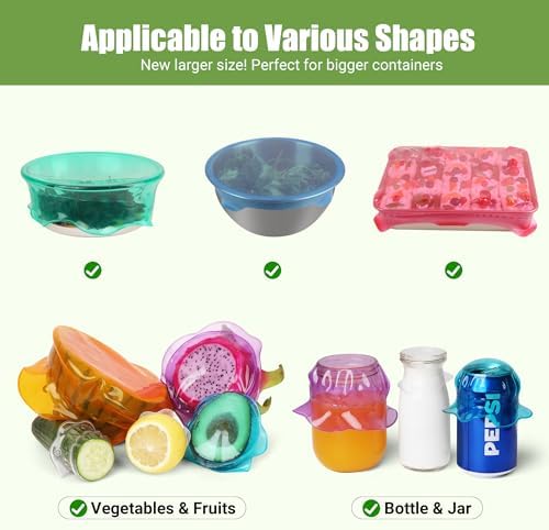 Silicone Stretch Lids for Food Storage in Fridge, Reusable Elastic Bowl Covers for Cup, Cans, Jars, Round & Rectangle Container, Food Grade Silicone Microwave Food Cover, Heat-Resistant, 8PCS - Image 3