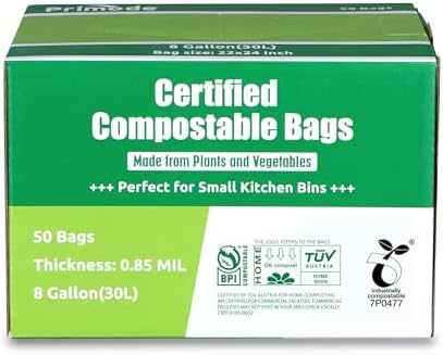 Compostable Bags, 8 Gallon (30L) Food Scraps Yard Waste Bags, Extra Thick 0.85 Mil. ASTM D6400 Compost Bags Small Kitchen Trash Bags, Certified by BPI & TÜV AUSTRIA (50 Count) - Image 2