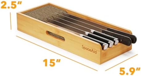 SpaceAid Knife Drawer Organizer Bamboo Insert Dock, Kitchen Steak Knives Holder Organizers Block for Drawer in Storage Organization (Small) - Image 5
