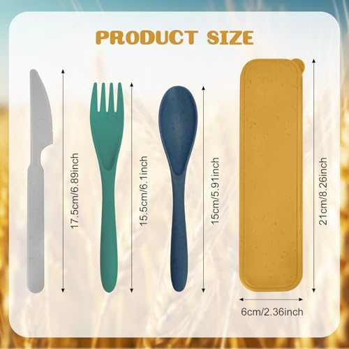 60 Sets Wheat Straw Silverware Set Bulk Wheat Straw Cutlery Lunch Box Accessories Reusable Travel Utensils Set with Case for Operation Christmas Child Items Bulk Kids Adults Camping (Bright Color) - Image 2