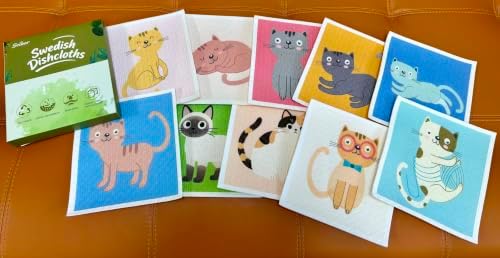 SEIBER Swedish Dishcloths for Kitchen Reusable,Cat,10 Packs - Image 6