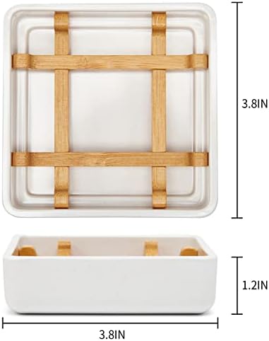 Bamboo Soap Dishes for Bar Soap Holders for Shower for Bathroom Sink Bulk Small Wooden Soap Tray Jabonera Pretty Neat Ventilated Soap Dish Disj Disk, Detachable (Single Right Angle White) - Image 2