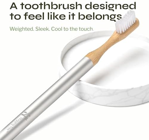The Solo Toothbrush, Aluminum Handle Bamboo Toothbrush with Replaceable Bamboo Heads, 100% Plant-Based Castor Oil Bristles, No Nylon Bristles, Plastic-Free Handle, Natural Toothbrush for Adults - Image 2