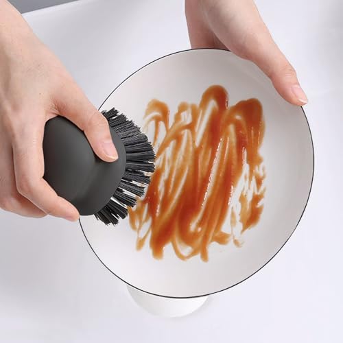 2Pack Dish Scrub Brush, Palm Brush Dish Scrubber with Ergonomic Grip, Kitchen Scrub Brushes for Cleaning for Pans, Pots, Kitchen Sink Cleaning-Black - Image 3