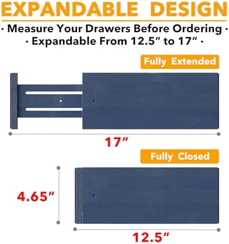 SpaceAid Bamboo Dresser Drawer Dividers 6 Pack, 4.65“ High Adjustable 12.5“-17” Drawer Organizers, Expandable Organization for Clothing, Clothes, Dressers, Navy Blue - Image 3