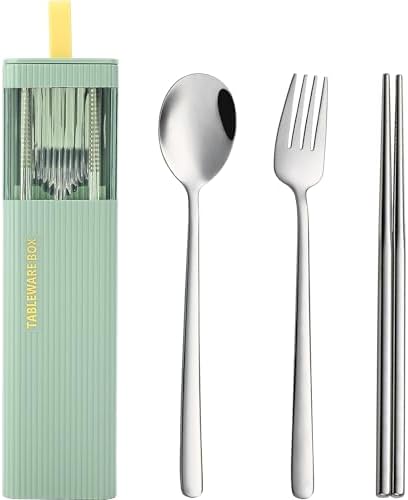 DEVICO Travel Utensils with Case, 4Pcs Korean Chopsticks Fork and Spoon Set by DEVICO