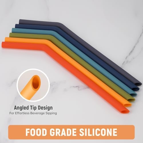 NiHome 6-Pack Wide Reusable Bent Silicone Straws for Smoothies, Milkshake - Image 2