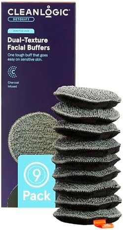 CleanLogic Bath & Body Charcoal Infused Exfoliating Dual-Texture Facial Pads, Face Sponges for Cleansing & Softening Sensitive Skin, MakeUp Remover Pads, 9 Count Value Pack by Cleanlogic