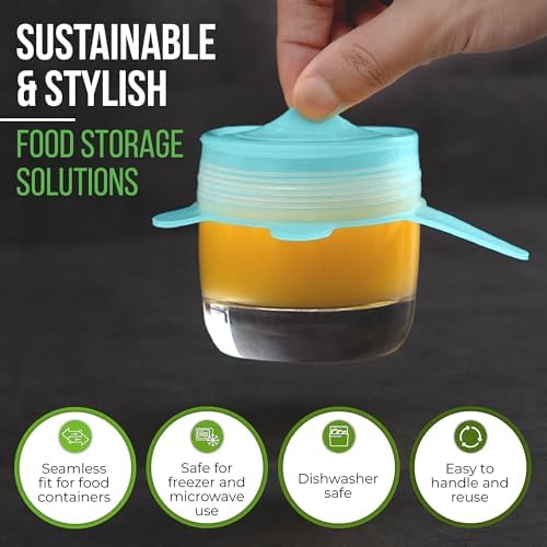 Reusable Silicone Stretch Lids for Food Storage in Fridge - Elastic Heat-Resistant Bowl Covers, Cups, Cans, Jars - Universal Food Grade Lid for Round and Rectangle Containers -7 Pack - Midnight Teal - Image 5