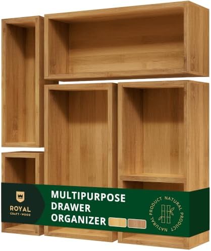 ROYAL CRAFT WOOD Premium Carbonized Bamboo Decorative Boxes - Drawer Organizer Set (5-Piece) – Wood Storage Boxes for Kitchen, Bathroom, Office & Makeup by ROYALCRAFTWOOD