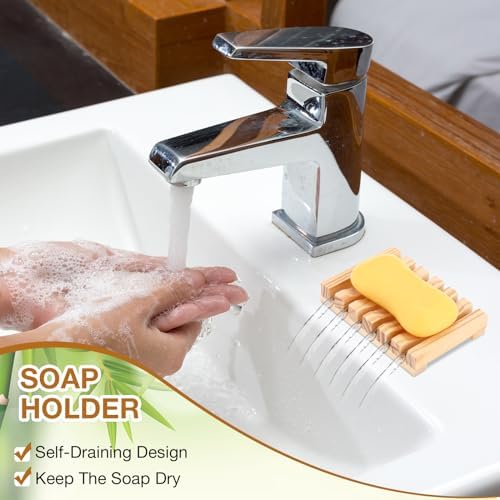 Skylety 30 Pcs Wooden Soap Dish Draining Tray for Shower,Wood Color - Image 3