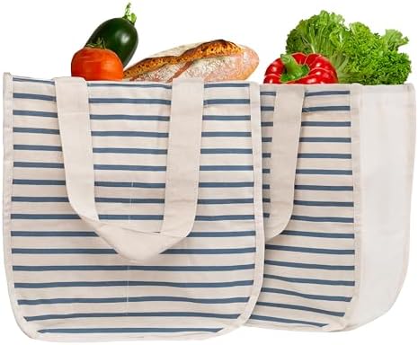 Best Canvas Grocery Shopping Bags - Cloth Grocery Tote Bags - Reusable Cotton Grocery Tote Bags with Bottle Sleeves by OrganicCottonMart