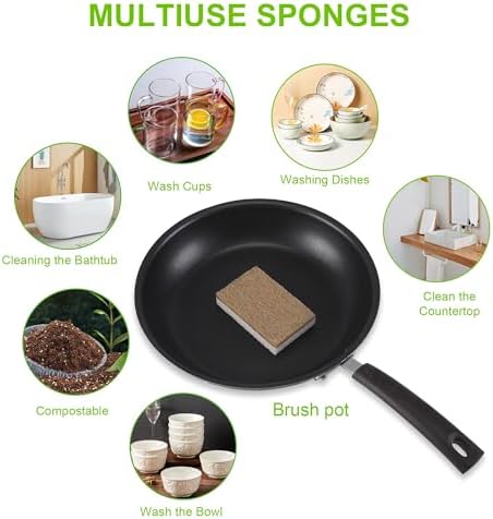 Natural Dish Sponges 16 Pack - Biodegradable Sponge Kitchen Compostable Cellulose Coconut Scrubber - No Scratch Cleaning Sponges - Image 3