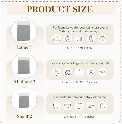 5-Piece Organic Cotton Laundry Bags with Zipper and Hanging Loop, 3 Sizes (S, M, L) Mesh Laundry Bag, Durable Cotton Mesh Laundry Bag for Delicate Underwear and Socks. - Image 2
