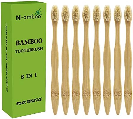 Bamboo Toothbrush Boar Bristles 100% Biodegradable and Natural 8 Pieces of One Pack by Unknown