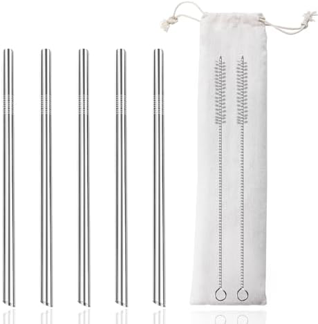 Lazycorner 5 Pcs Stainless Steel Smoothie Straws, 0.4'' Extra Wide Reusable Metal Drinking Straws for Milkshake, Smoothie, Beverage, Set of 5 with 2 Cleaning Brush by Lazycorner