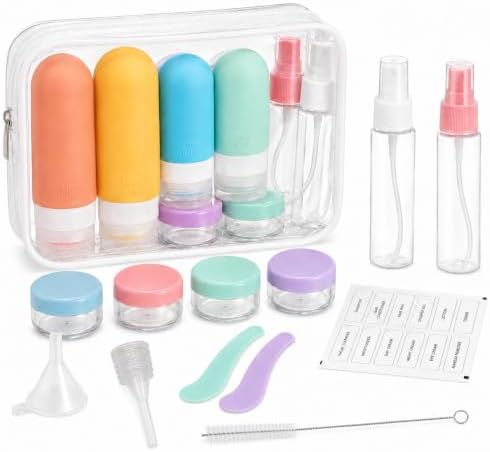 17-Piece Leak Proof Travel Bottles for Toiletries, Color-Coded Pouch Set by Unknown