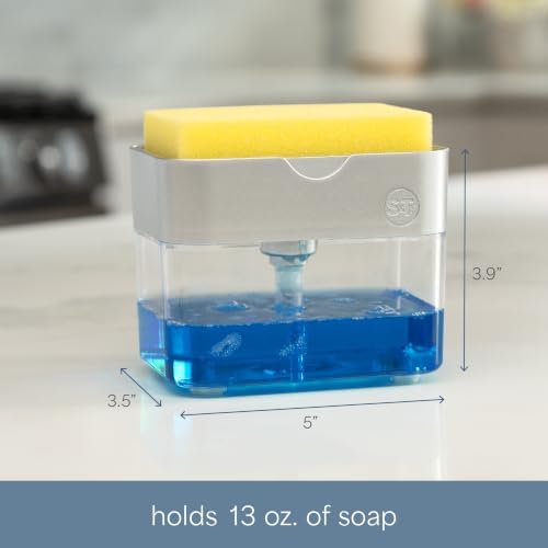 S&T INC. Dish Soap Dispenser and Sponge Holder, Silver - Image 6