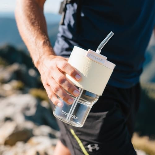 BLUEPOLAR Glass Tumbler Set with Lids and Straws, 17 oz Reusable Cups for Iced Coffee, Cold Brew, Tea, Smoothie (Off-White with Sleeve) - Image 4