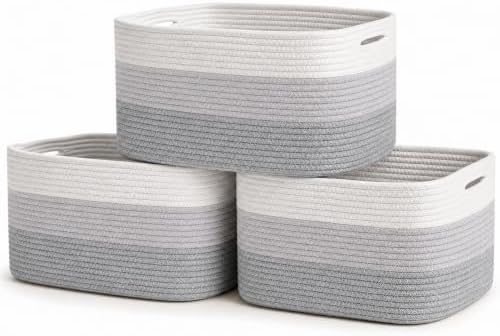 OrganiHaus Cotton Rope Baskets for Shelves, Set of 3, 15x9x10 by OrganiHaus