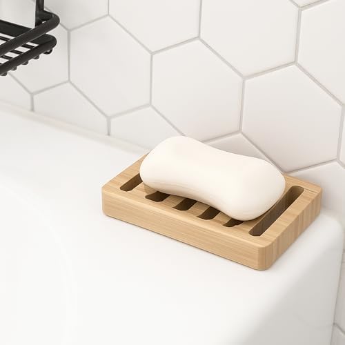 6 Pack Bamboo Soap Dish, Bar Soap Holder Self Draining Soap Dish Natural Bamboo Soap Holder Waterproof Anti-Slip Wooden Soap Dishes for Bar Soap Saver Tray for Shower Bathroom Kitchen Sink Bathtub - Image 6