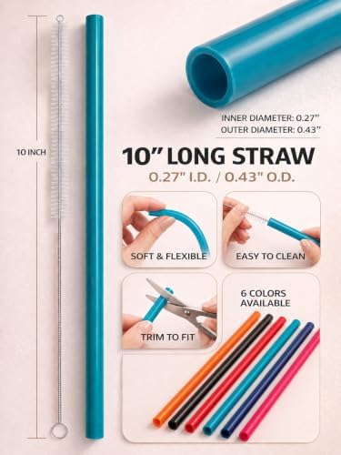 12 Pcs Eco Friendly Silicone Straws with 2 cleaning Brushes,Reusable Silicone Drinking Straws,for 30oz and 20oz Tumblers,Yeti, Ozark, (Pure Multicolor, 10 inches) - Image 3
