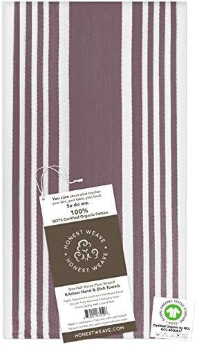 HONEST WEAVE GOTS Certified Organic Cotton Kitchen Hand and Dish Towel Sets - Oversized 20x30 inches, Fully Hemmed, in Designer Colors, 6-Pack, Plum Stripe - Image 2