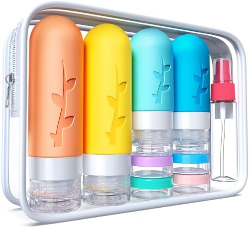18pack Travel Bottles for Toiletries:Silicone TSA Approved-Containers for Toiletries,Leak Proof Refillable Liqus Shampoo And Conditioner Essentials toiletry Bottles by Tocelffe