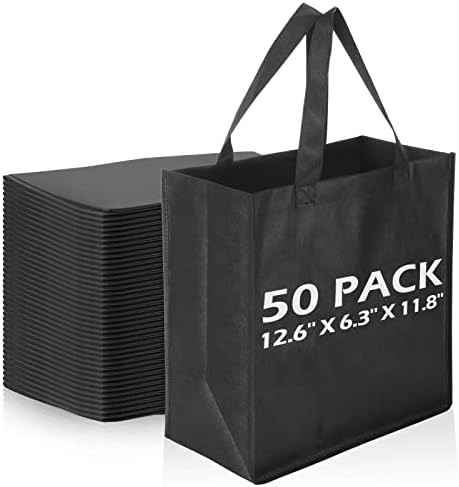 Reginary 50 Pcs Reusable Tote Bags Shopping Bags Non Woven, Black by Reginary