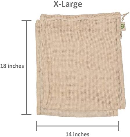 Cotton Mesh Produce Bags - Washable, Organic Cotton Vegetable Storage Bags - Large Net Mesh Onion & Potato Storage Sacks - 14"x18" (6 XL) - Image 2