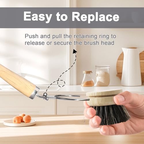 5 Pc Wood Dish Brush, 4 Horsehair Heads with 1 Handle - Image 4