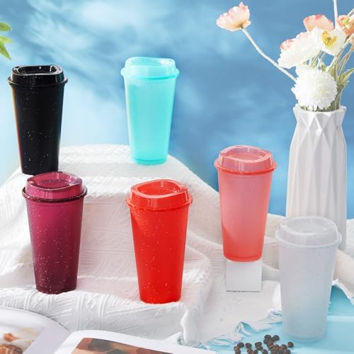 FillTouch 12 Pcs 16 oz Reusable Coffee Cups with Lids, Glitter Colors - Image 4