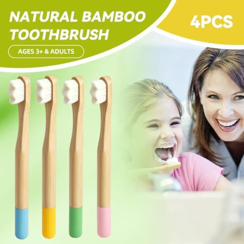 EasyHonor 4 Pack Kids Bamboo Toothbrush, Extra Soft Toothbrush for Kids - Image 2