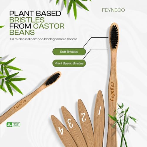 Bamboo Toothbrushes Hard Bristles 6 Pack - BPA Free Bristles Toothbrushes for Adults - Eco-Friendly, Natural Wooden Toothbrush (Light Brown, Black). - Image 4