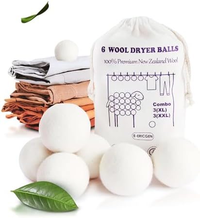 Wool Dryer Balls XL 6-Pack (3 XXL + 3 XL) – 100% New Zealand Wool, Hypoallergenic, Chemical-Free Fabric Softener – Reusable for 1,500+ Loads – Anti-Static & Baby-Safe by Unknown
