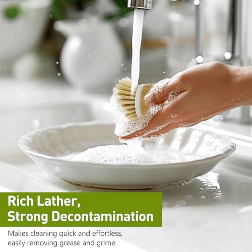 Kitchen Dish Brush, Natural Bamboo Dishwashing Scrubber for Cleaning Dishes, Pots, and Pans with Hanging Rope - Image 4
