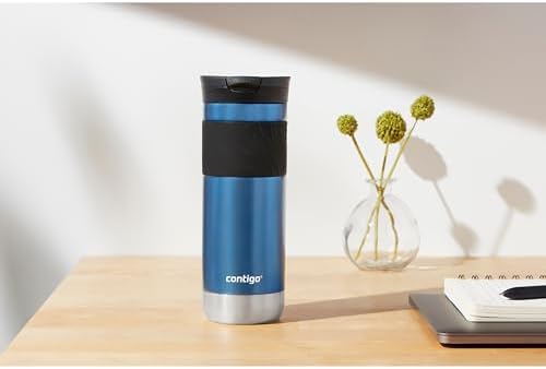 Contigo SNAPSEAL Insulated Stainless Steel Travel Mug with Grip 20oz. Blue Corn Transparent Satin & Midnight Berry - Image 5