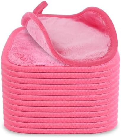 Puomue Makeup Remover Cloth 12 Pack, Ultra Soft and Reusable Microfiber Makeup Remover Towels for All Skin Types, Perfect Face Towels for Women, 6 Inch x 6 Inch, Rose Red by Puomue
