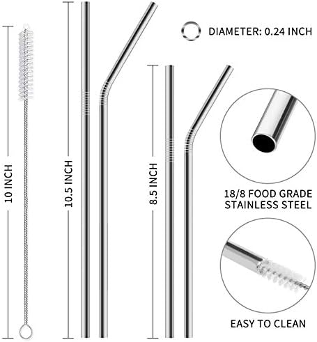 Hiware 12-Pack Reusable Stainless Steel Metal Straws with Case - Long Drinking Straws for 30 oz and 20 oz Tumblers Dishwasher Safe - 2 Cleaning Brushes Included - Image 2